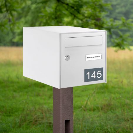 Numéro pour boite aux lettres personnalisable rectangle grand format (100x70mm) gris chiffres blancs
