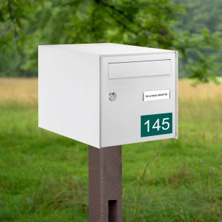 Numéro pour boite aux lettres personnalisable rectangle grand format (100x70mm) vert foncé chiffres blancs