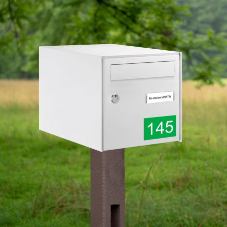 Numéro pour boite aux lettres personnalisable rectangle grand format (100x70mm) vert pomme chiffres blancs