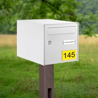 Numéro pour boite aux lettres personnalisable rectangle grand format (100x70mm) jaune chiffres noirs
