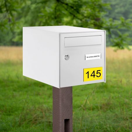 Numéro pour boite aux lettres personnalisable rectangle grand format (100x70mm) jaune chiffres noirs