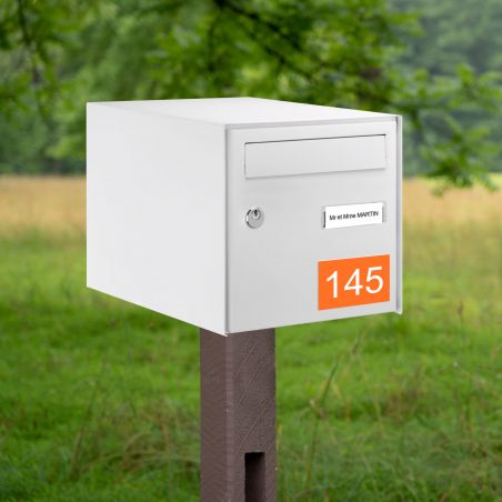 Numéro pour boite aux lettres personnalisable rectangle grand format (100x70mm) orange chiffres blancs