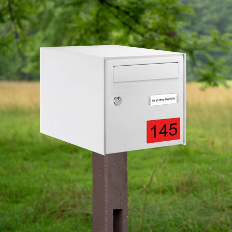 Numéro pour boite aux lettres personnalisable rectangle grand format (100x70mm) rouge chiffres noirs