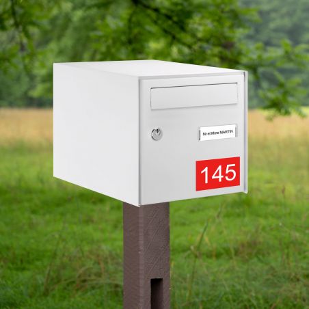 Numéro pour boite aux lettres personnalisable rectangle grand format (100x70mm) rouge chiffres blancs