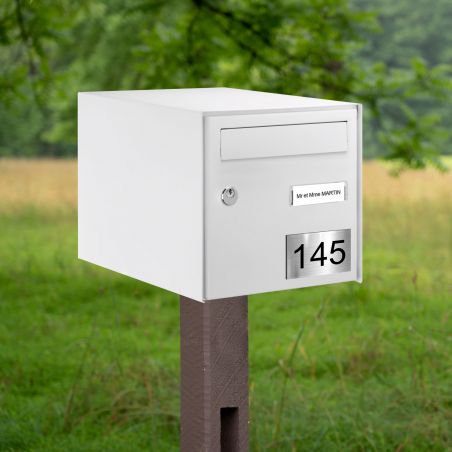 Numéro pour boite aux lettres personnalisable rectangle grand format (100x70mm) argent chiffres noirs