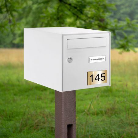 Numéro pour boite aux lettres personnalisable rectangle grand format (100x70mm) or brossé chiffres noirs