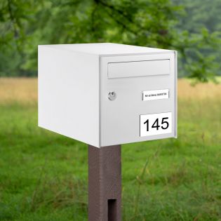 Numéro pour boite aux lettres personnalisable rectangle grand format (100x70mm) blanc chiffres noirs