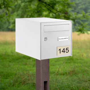 Numéro pour boite aux lettres personnalisable rectangle grand format (100x70mm) beige chiffres noirs