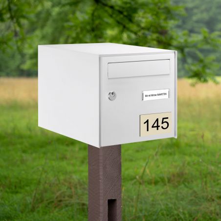 Numéro pour boite aux lettres personnalisable rectangle grand format (100x70mm) beige chiffres noirs