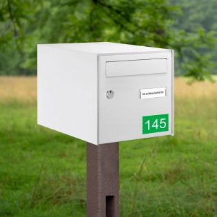 Numéro pour boite aux lettres personnalisable rectangle format médium (70x50mm) vert pomme chiffres blancs