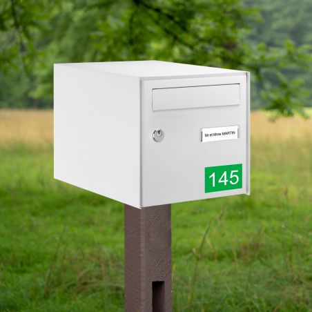 Numéro pour boite aux lettres personnalisable rectangle format médium (70x50mm) vert pomme chiffres blancs