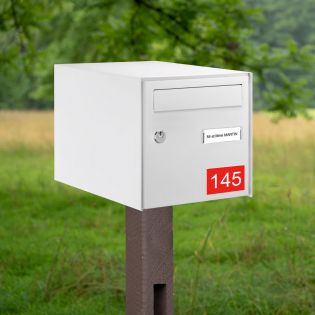 Numéro pour boite aux lettres personnalisable rectangle format médium (70x50mm) rouge chiffres blancs