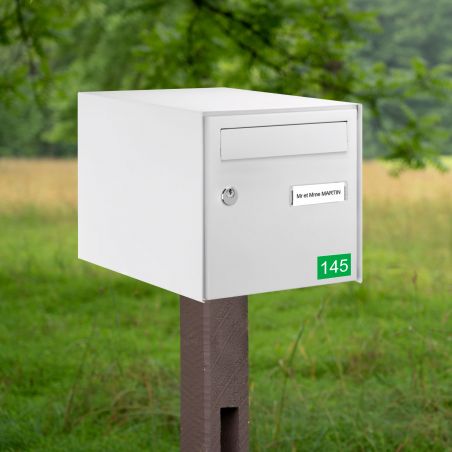 Numéro pour boite aux lettres personnalisable rectangle petit format (50x35mm) vert pomme chiffres blancs