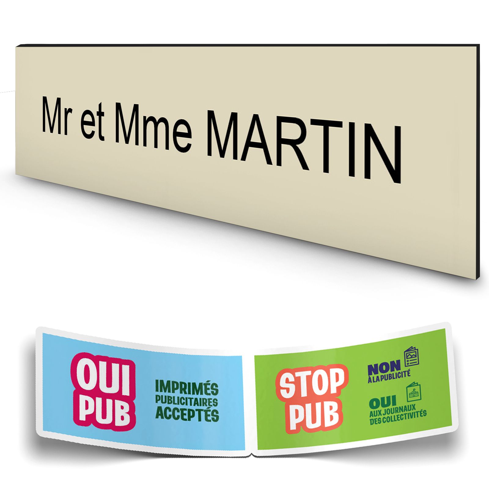 Plaque boite aux lettres personnalisée adhésive au format 100x25mm - beige lettres noires - 1 ligne