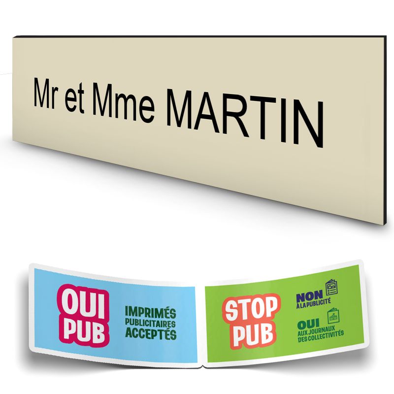 Plaque boite aux lettres personnalisée adhésive au format 100x25mm - beige lettres noires - 1 ligne Plaque boite aux lettres personnalisée adhésive au format 100x25mm - beige lettres noires - 1 ligne
