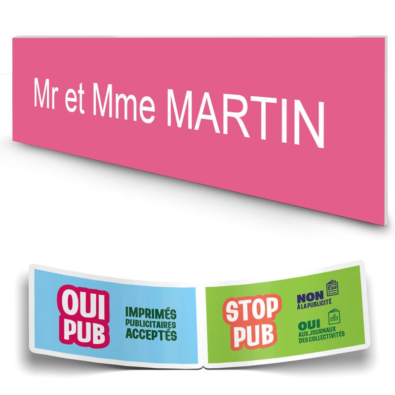 Plaque boite aux lettres personnalisée adhésive au format 100x25mm - rose lettres blanches - 1 ligne Plaque boite aux lettres personnalisée adhésive au format 100x25mm - rose lettres blanches - 1 ligne