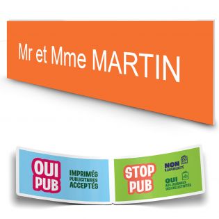 Plaque boite aux lettres personnalisée adhésive au format 100x25mm - orange lettres blanches - 1 ligne
