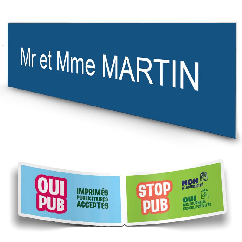 Plaque boite aux lettres personnalisée adhésive au format 100x25mm - bleue lettres blanches - 1 ligne Plaque boite aux lettres personnalisée adhésive au format 100x25mm - bleue lettres blanches - 1 ligne