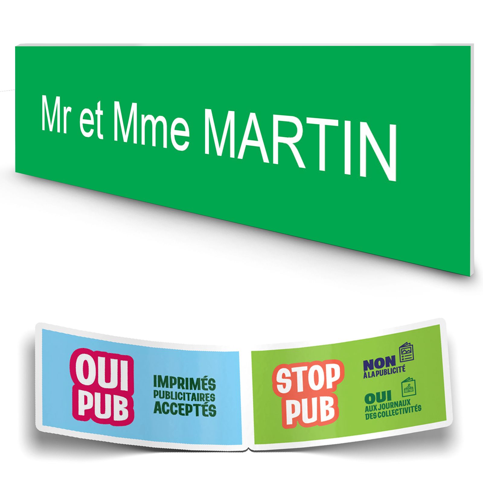 Plaque boite aux lettres personnalisée adhésive au format 100x25mm - vert pomme lettres blanches - 1 ligne
