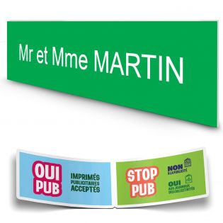 Plaque boite aux lettres personnalisée adhésive au format 100x25mm - vert pomme lettres blanches - 1 ligne