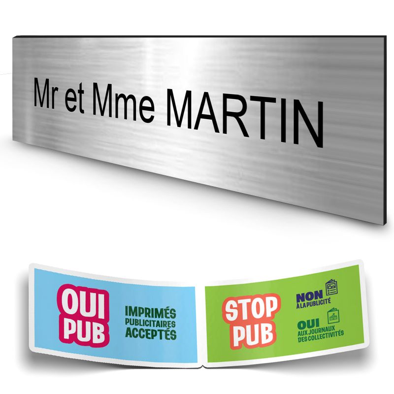 Plaque boite aux lettres personnalisée adhésive au format 100x25mm - argent- 1 ligne +Stickers Stop Pub Offerts Plaque boite aux lettres personnalisée adhésive au format 100x25mm - argent- 1 ligne +Stickers Stop Pub Offerts