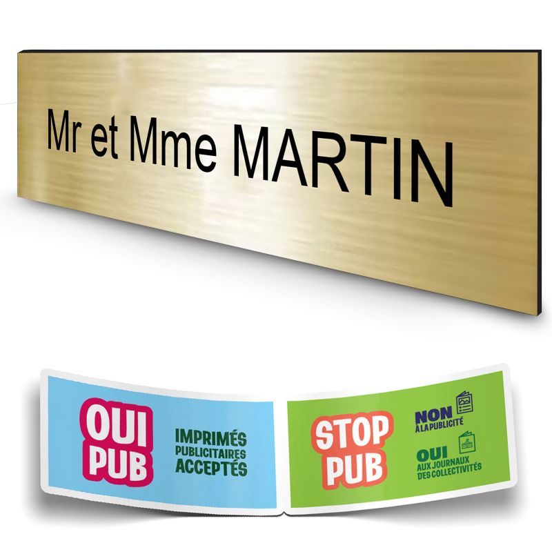 Plaque boite aux lettres personnalisée adhésive au format 100x25mm - or brossé lettres noires - 1 ligne Plaque boite aux lettres personnalisée adhésive au format 100x25mm - or brossé lettres noires - 1 ligne