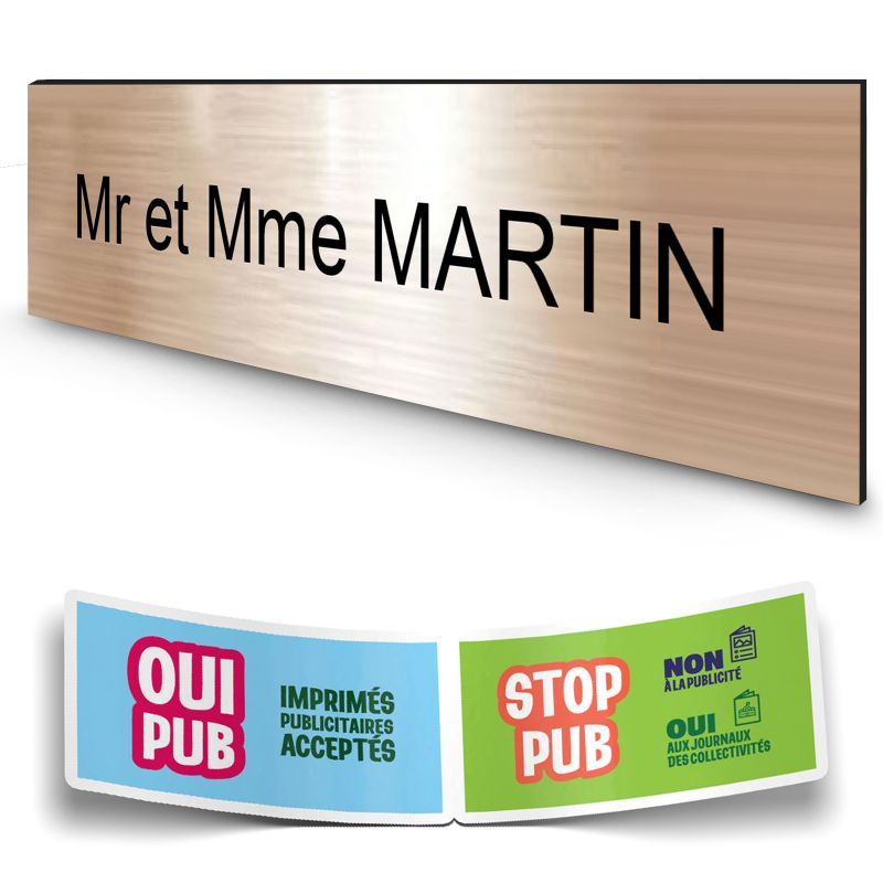 Plaque boite aux lettres personnalisée adhésive au format 100x25mm - cuivre- 1 ligne +Stickers Stop Pub Offerts Plaque boite aux lettres personnalisée adhésive au format 100x25mm - cuivre- 1 ligne +Stickers Stop Pub Offerts