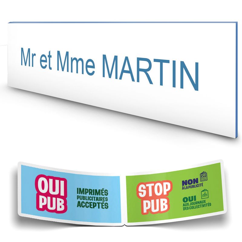 Plaque boite aux lettres personnalisée adhésive au format 100x25mm - blanche lettres bleues - 1 ligne Plaque boite aux lettres personnalisée adhésive au format 100x25mm - blanche lettres bleues - 1 ligne