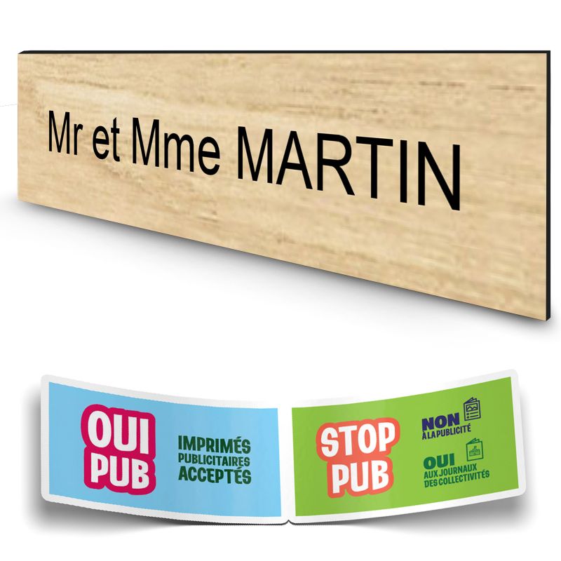 Plaque boite aux lettres personnalisée adhésive au format 100x25mm - effet bois clair lettres noires - 1 ligne Plaque boite aux lettres personnalisée adhésive au format 100x25mm - effet bois clair lettres noires - 1 ligne