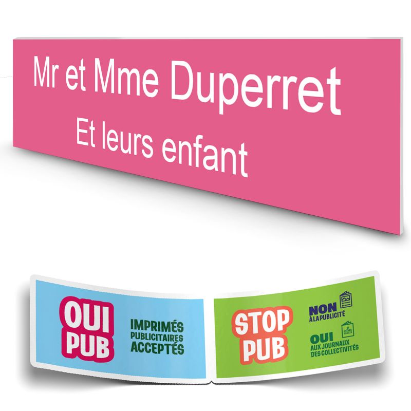 Plaque boite aux lettres personnalisée adhésive au format 100x25mm - rose lettres blanches - 2 lignes Plaque boite aux lettres personnalisée adhésive au format 100x25mm - rose lettres blanches - 2 lignes