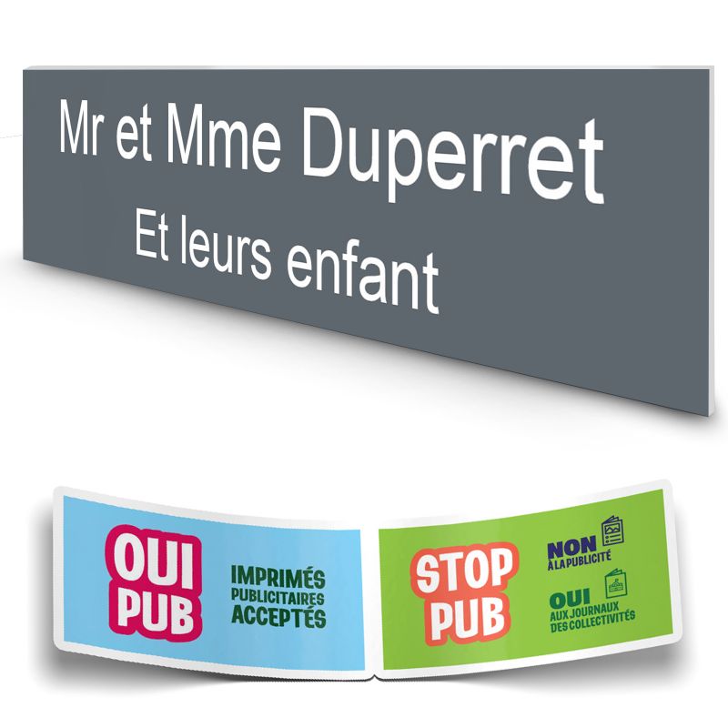Plaque boite aux lettres personnalisée adhésive au format 100x25mm - grise lettres blanches - 2 lignes Plaque boite aux lettres personnalisée adhésive au format 100x25mm - grise lettres blanches - 2 lignes