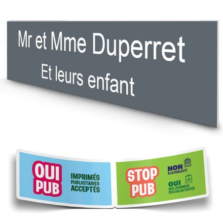 Plaque boite aux lettres personnalisée adhésive au format 100x25mm - grise lettres blanches - 2 lignes