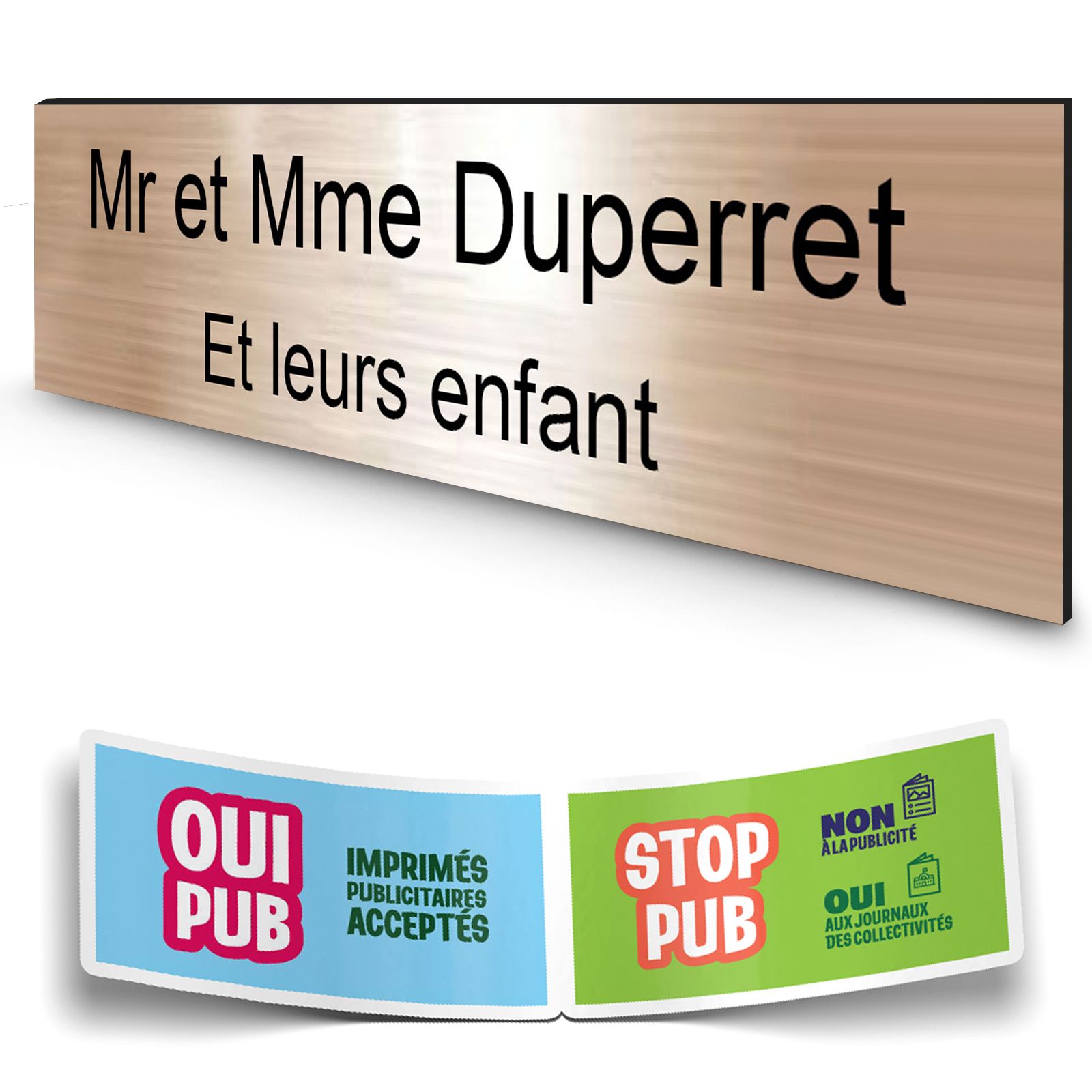 Plaque boite aux lettres personnalisée adhésive au format 100x25mm - cuivre lettres noires - 2 lignes