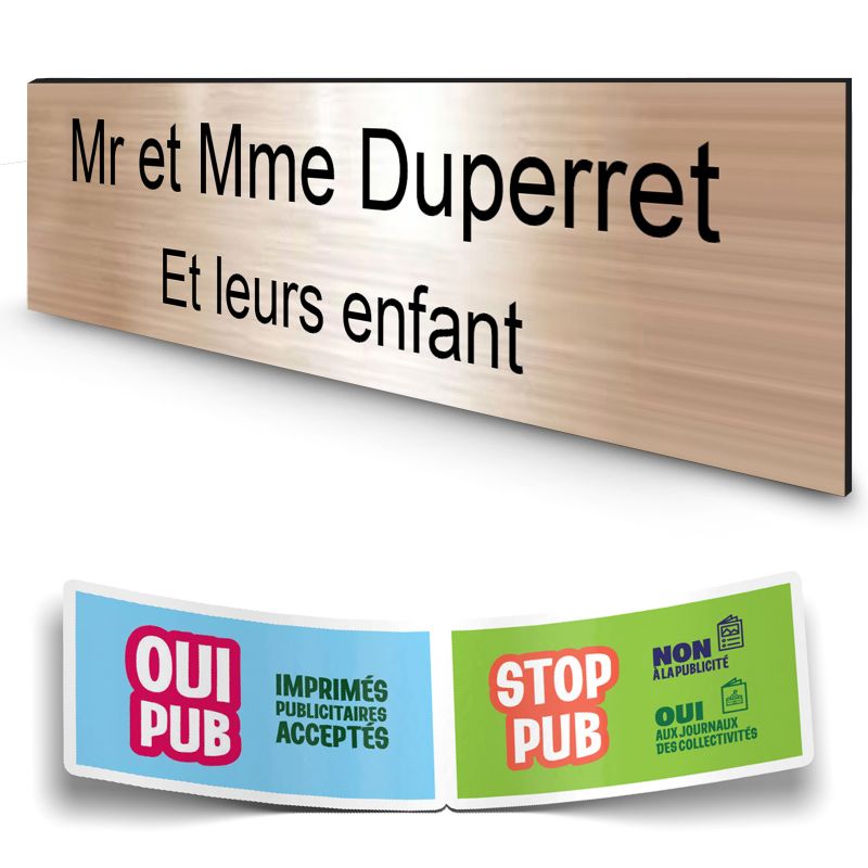 Plaque boite aux lettres personnalisée adhésive au format 100x25mm - cuivre lettres noires - 2 lignes Plaque boite aux lettres personnalisée adhésive au format 100x25mm - cuivre lettres noires - 2 lignes