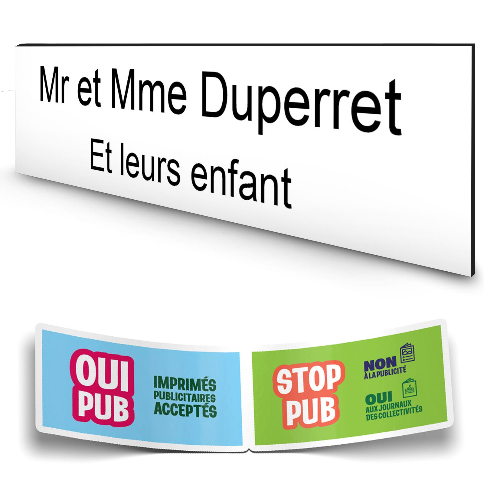 Plaque boite aux lettres personnalisée adhésive au format 100x25mm - blanche lettres noires - 2 lignes