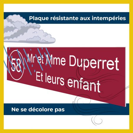 Étiquette Nom + Numéro personnalisable pour boîte aux lettres · 100x25x0,8 mm · Bleu lettres blanches - 3 lignes
