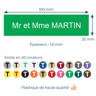 Plaque boite aux lettres personnalisée adhésive au format 100x25mm - vert pomme lettres blanches - 1 ligne