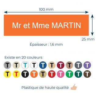Plaque boite aux lettres personnalisée adhésive au format 100x25mm - orange lettres blanches - 2 lignes