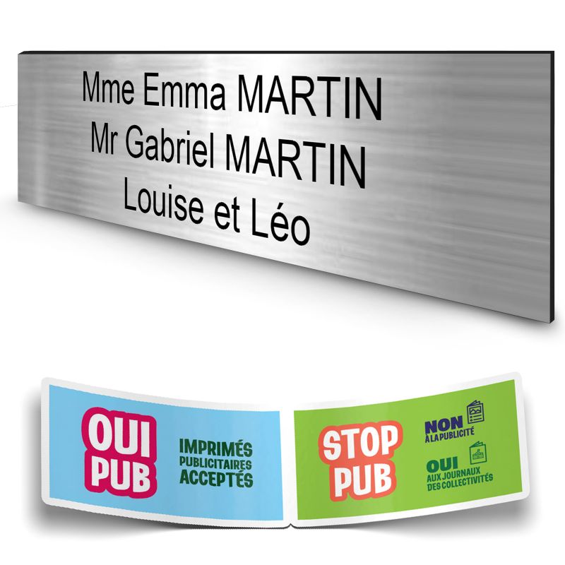 Plaque boite aux lettres personnalisée adhésive au format 100x25mm - argent- 3 lignes +Stickers Stop Pub Offerts Plaque boite aux lettres personnalisée adhésive au format 100x25mm - argent- 3 lignes +Stickers Stop Pub Offerts