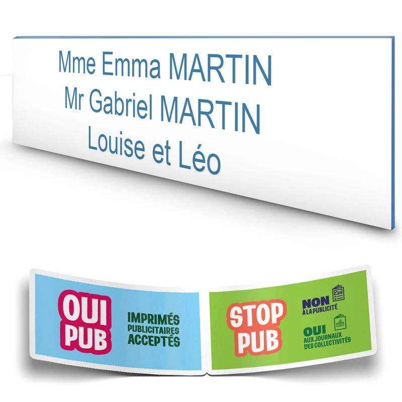 Plaque boite aux lettres personnalisée adhésive au format 100x25mm - blanche- 3 lignes +Stickers Stop Pub Offerts Plaque boite aux lettres personnalisée adhésive au format 100x25mm - blanche- 3 lignes +Stickers Stop Pub Offerts