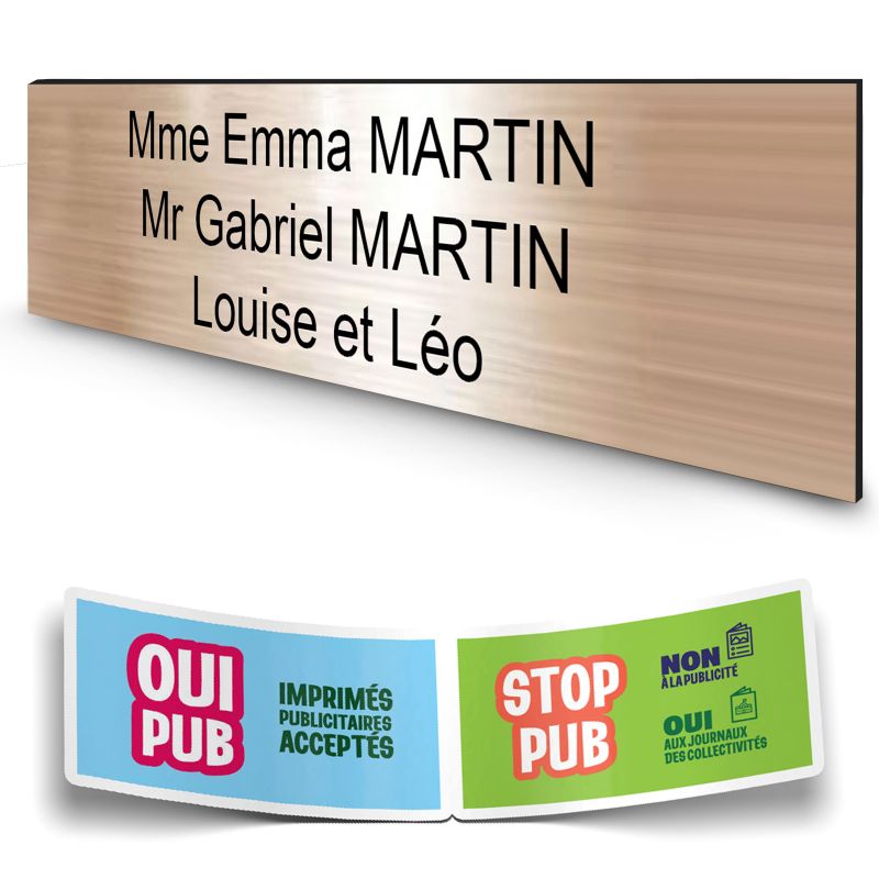 Plaque boite aux lettres personnalisée adhésive au format 100x25mm - cuivre- 3 lignes +Stickers Stop Pub Offerts Plaque boite aux lettres personnalisée adhésive au format 100x25mm - cuivre- 3 lignes +Stickers Stop Pub Offerts