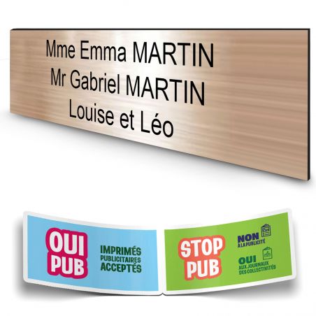 Plaque boite aux lettres personnalisée adhésive au format 100x25mm - cuivre lettres noires - 3 lignes