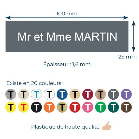Plaque boite aux lettres personnalisée adhésive au format 100x25mm - grise lettres blanches - 3 lignes