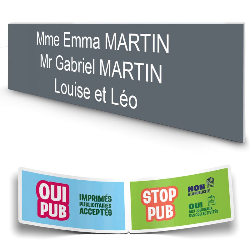 Plaque boite aux lettres personnalisée adhésive au format 100x25mm - grise lettres blanches - 3 lignes Plaque boite aux lettres personnalisée adhésive au format 100x25mm - grise lettres blanches - 3 lignes