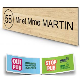 Plaque boite aux lettres NUMERO adhésive (100x25mm) effet bois clair lettres noires - 1 ligne