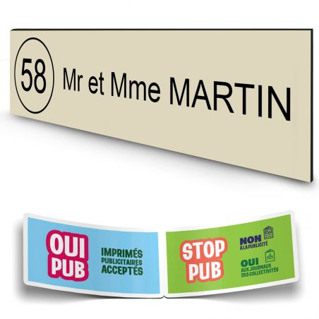 Plaque boite aux lettres NUMERO adhésive (100x25mm) beige lettres noires - 1 ligne