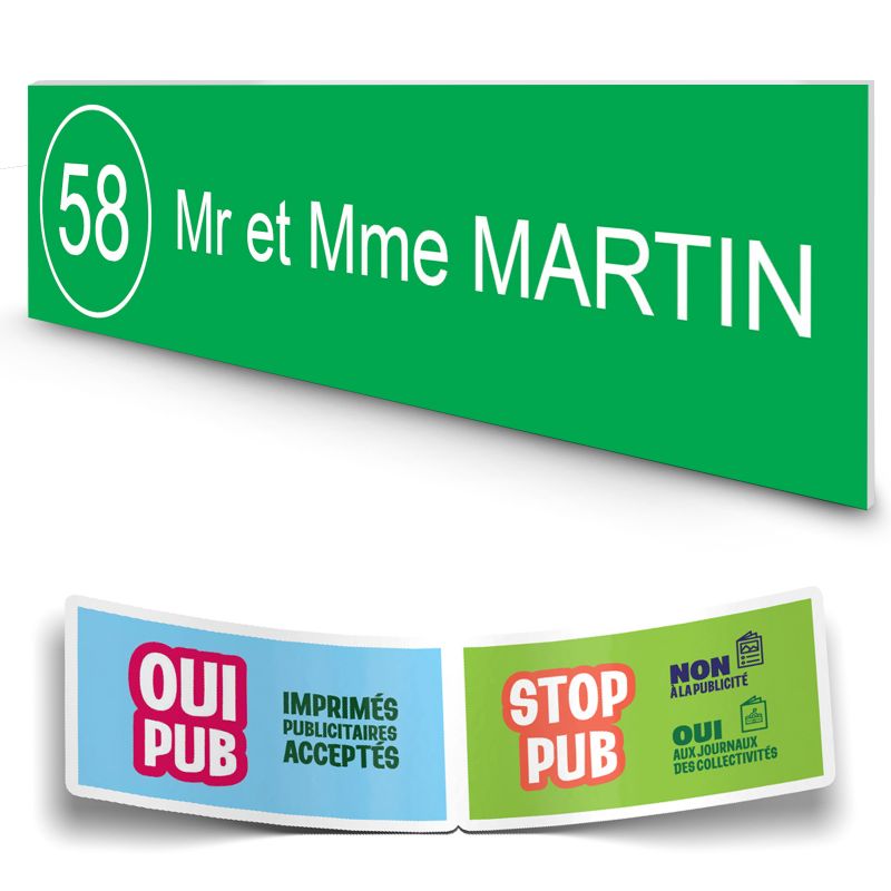 Plaque boite aux lettres NUMERO adhésive (100x25mm) vert pomme lettres blanches - 1 ligne Plaque boite aux lettres NUMERO adhésive (100x25mm) vert pomme lettres blanches - 1 ligne