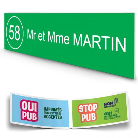 Plaque boite aux lettres NUMERO adhésive (100x25mm) vert pomme lettres blanches - 1 ligne