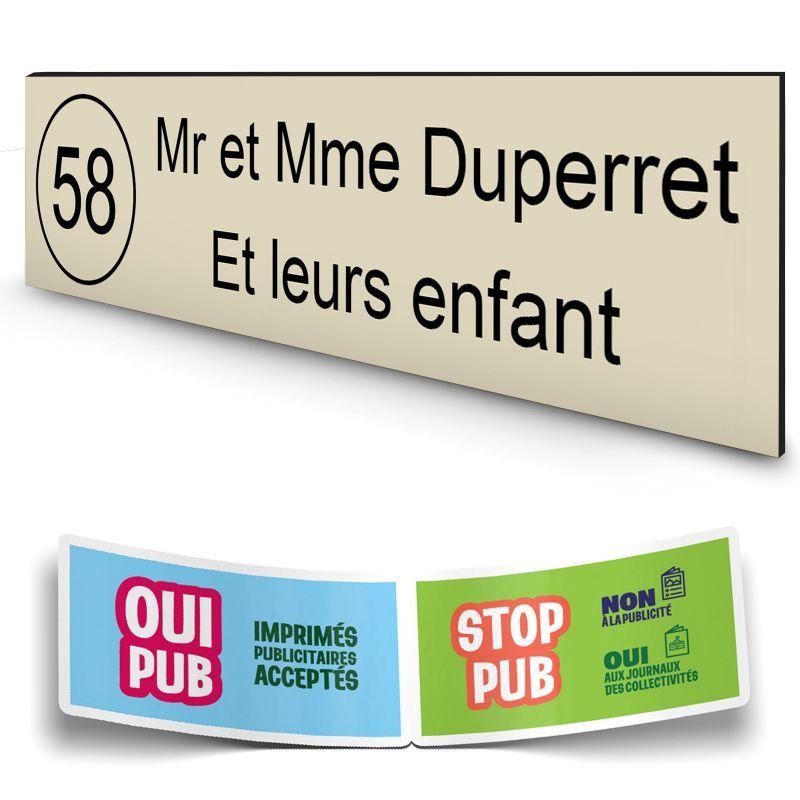Plaque boite aux lettres NUMERO adhésive (100x25mm) beige lettres noires - 2 lignes Plaque boite aux lettres NUMERO adhésive (100x25mm) beige lettres noires - 2 lignes