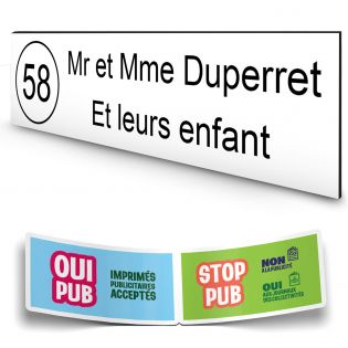 Plaque boite aux lettres NUMERO adhésive (100x25mm) blanche lettres noires - 2 lignes